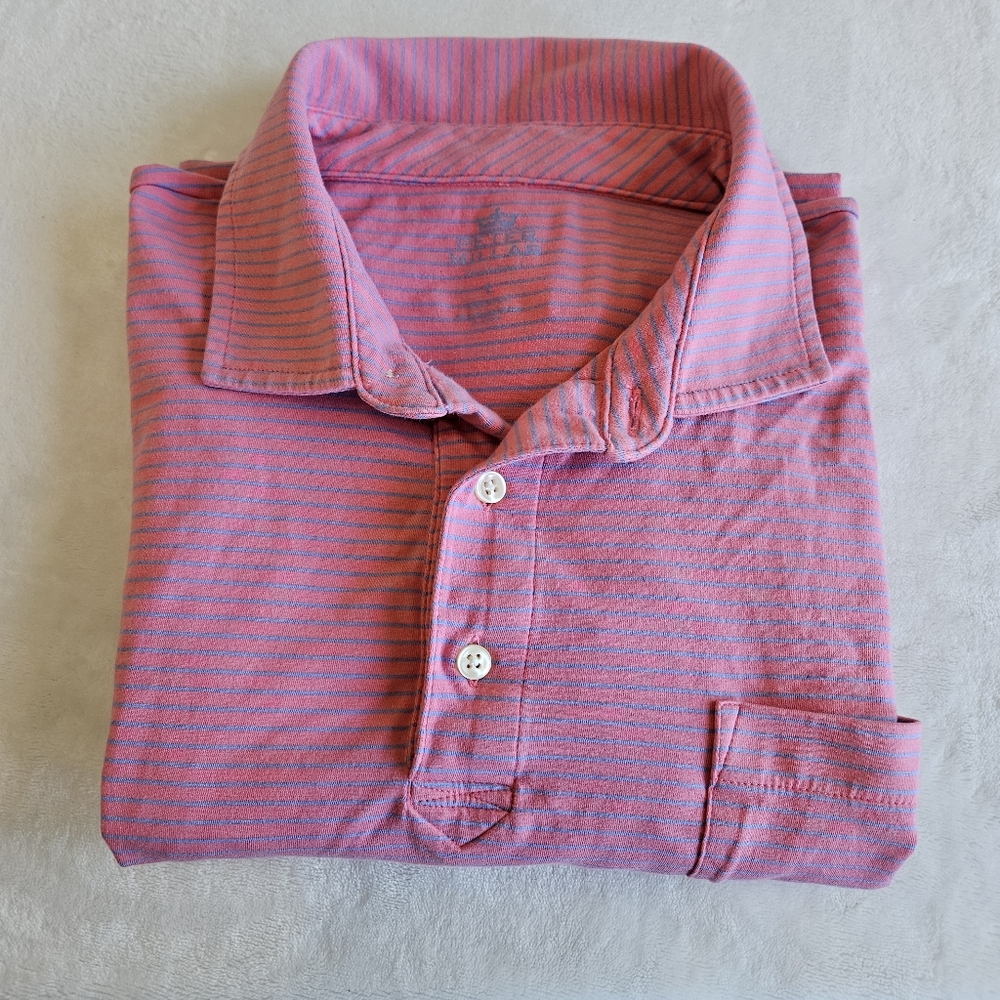 Peter Millar Seaside‎ Wash Pink/Blue Striped Golf Polo. Men’s Large. Cotton.